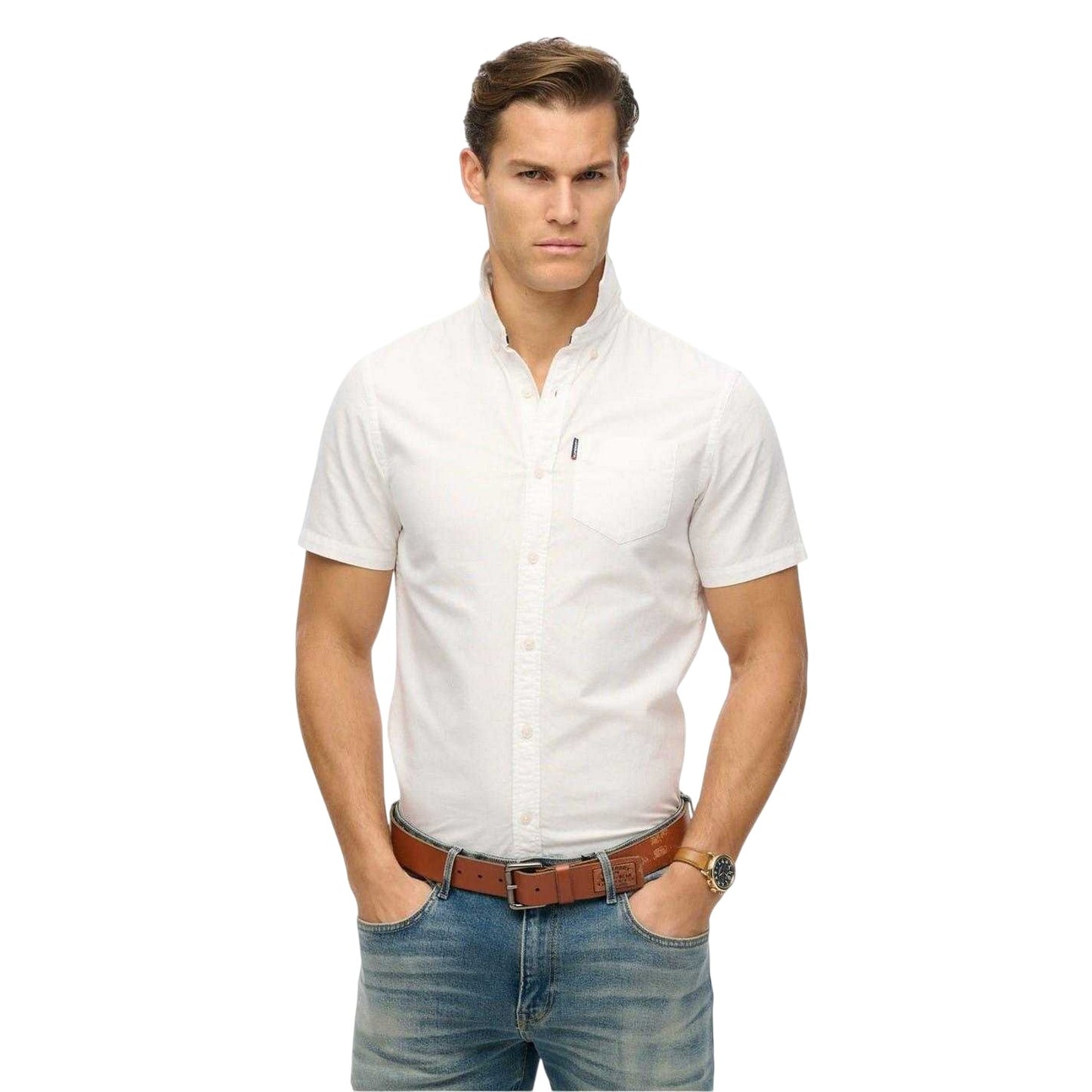 Optical White - Side - Superdry Mens Regular Short-Sleeved Shirt