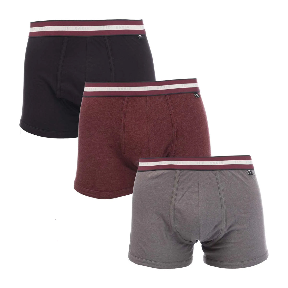 Black-Grey-Maroon - Back - Ted Baker Mens Cotton Boxer Shorts (Pack of 3)