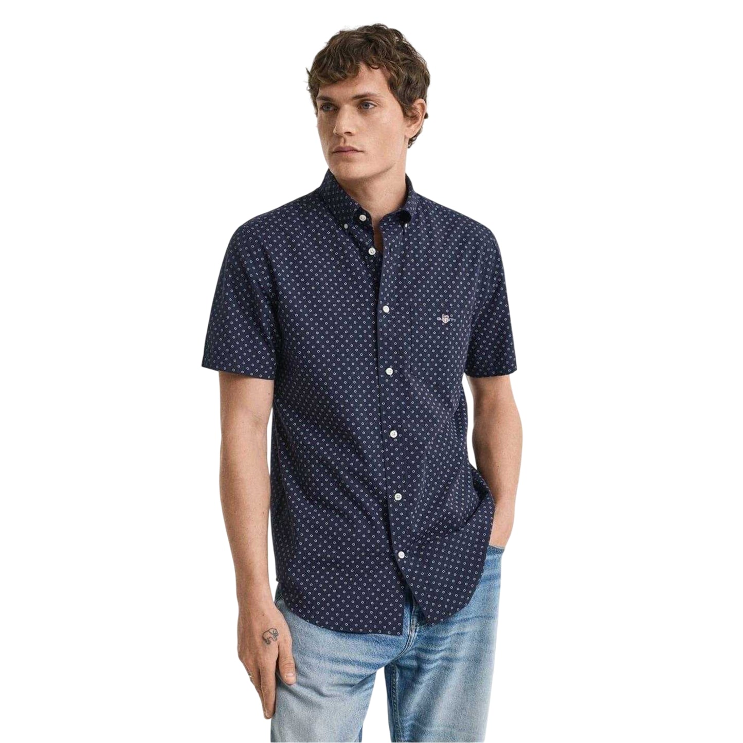 Evening Blue - Front - Gant Mens Patterned Regular Shirt