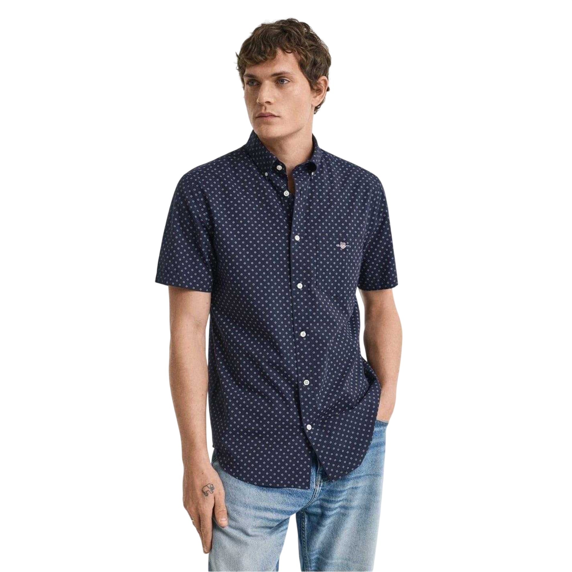 Evening Blue - Front - Gant Mens Patterned Regular Shirt