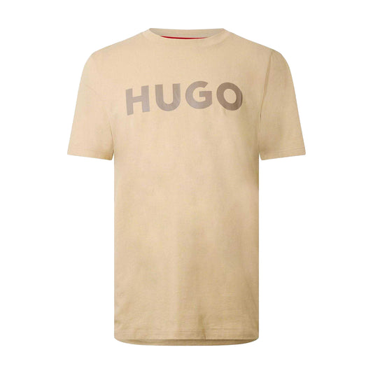 Beige - Front - Hugo Mens Dulivio Logo Crew Neck Regular T-Shirt
