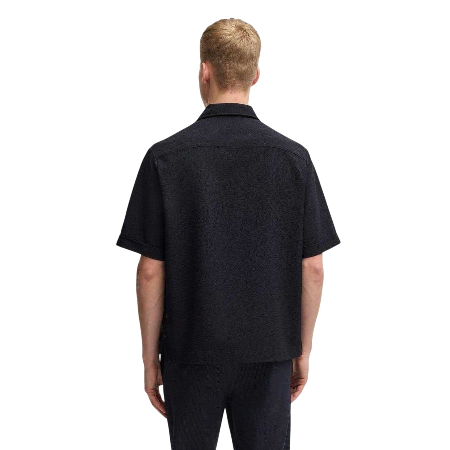 Dark Blue - Back - Boss Mens Lapoully Relaxed Fit Short-Sleeved Shirt