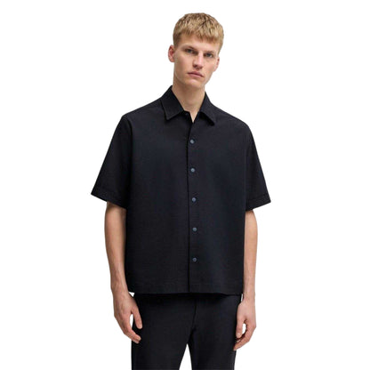 Dark Blue - Side - Boss Mens Lapoully Relaxed Fit Short-Sleeved Shirt