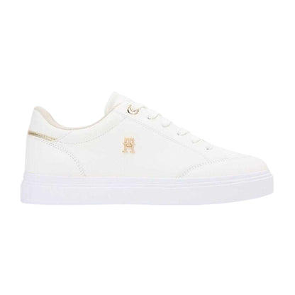 Ecru - Front - Tommy Hilfiger Womens-Ladies Nappa Leather Trainers