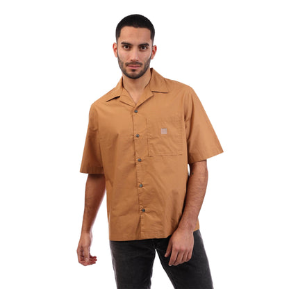 Brown - Side - Diesel Mens Cuban Notch Neck Regular Shirt