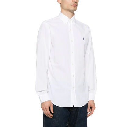 White - Side - Ralph Lauren Mens Embroidered Logo Oxford Shirt