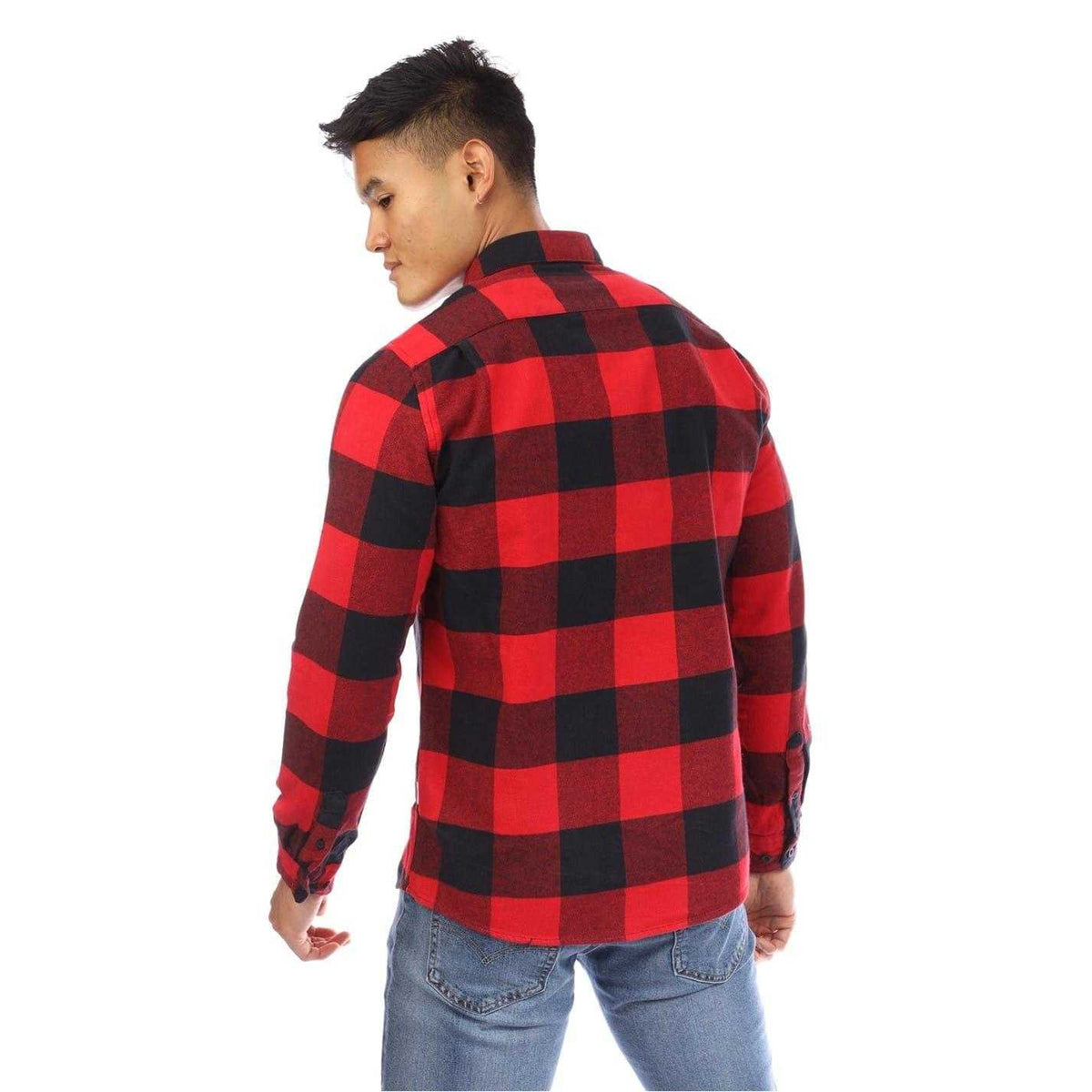 Red-Black - Back - Peter Werth Mens Checked Long-Sleeved Shirt