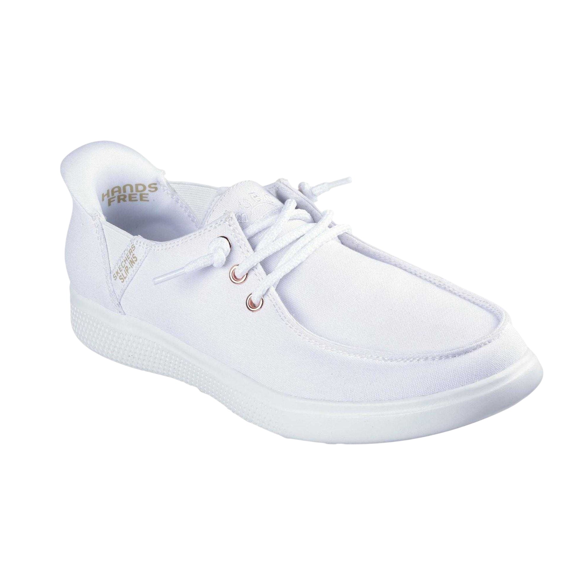 White - Front - Skechers Childrens-Kids Bobs Skip Cute Canvas Trainers