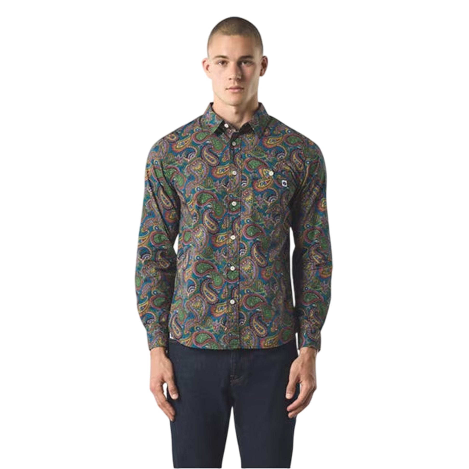 Multicoloured - Side - Pretty Green Mens Paisley Long-Sleeved Shirt