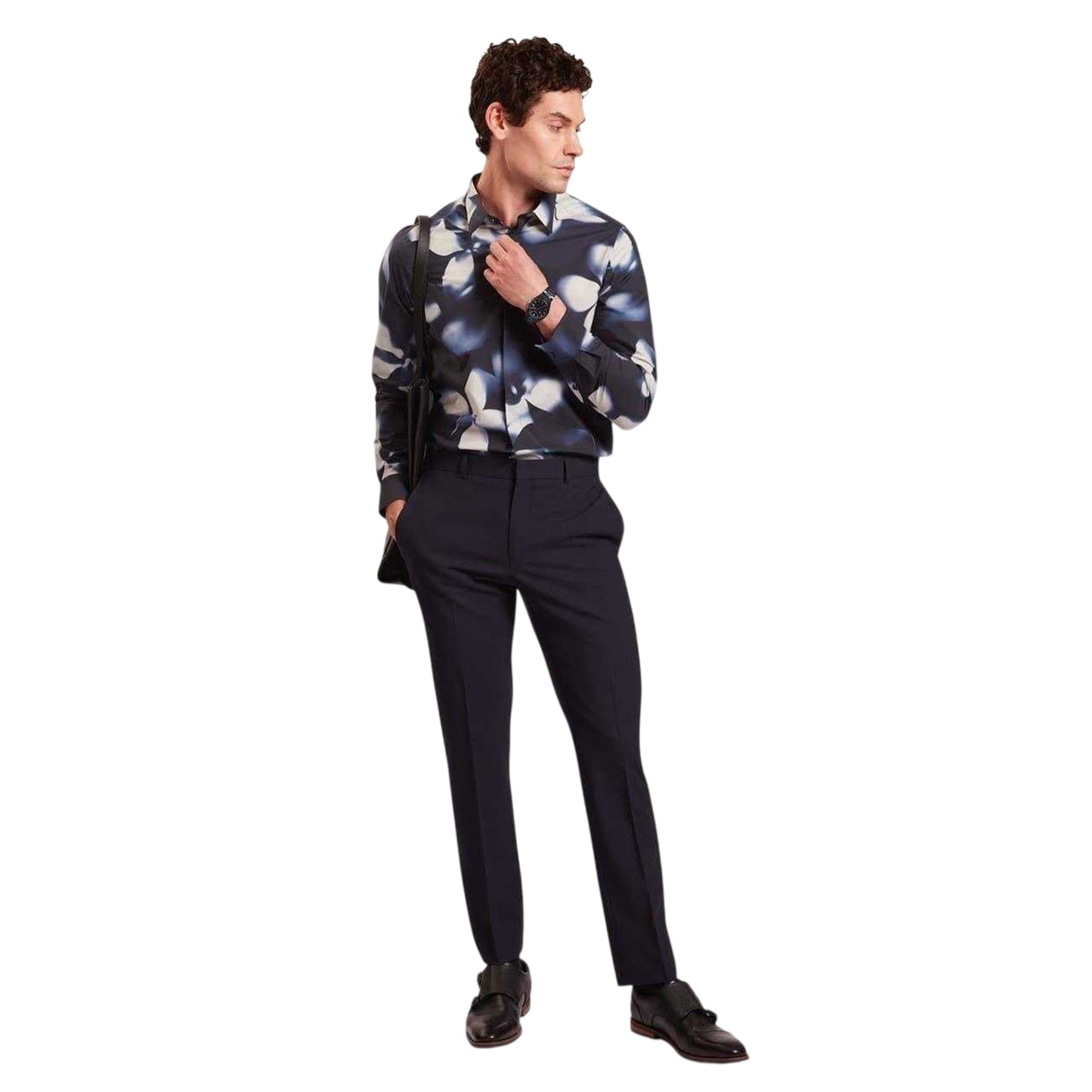 Navy - Side - Ted Baker Mens Floral Shirt