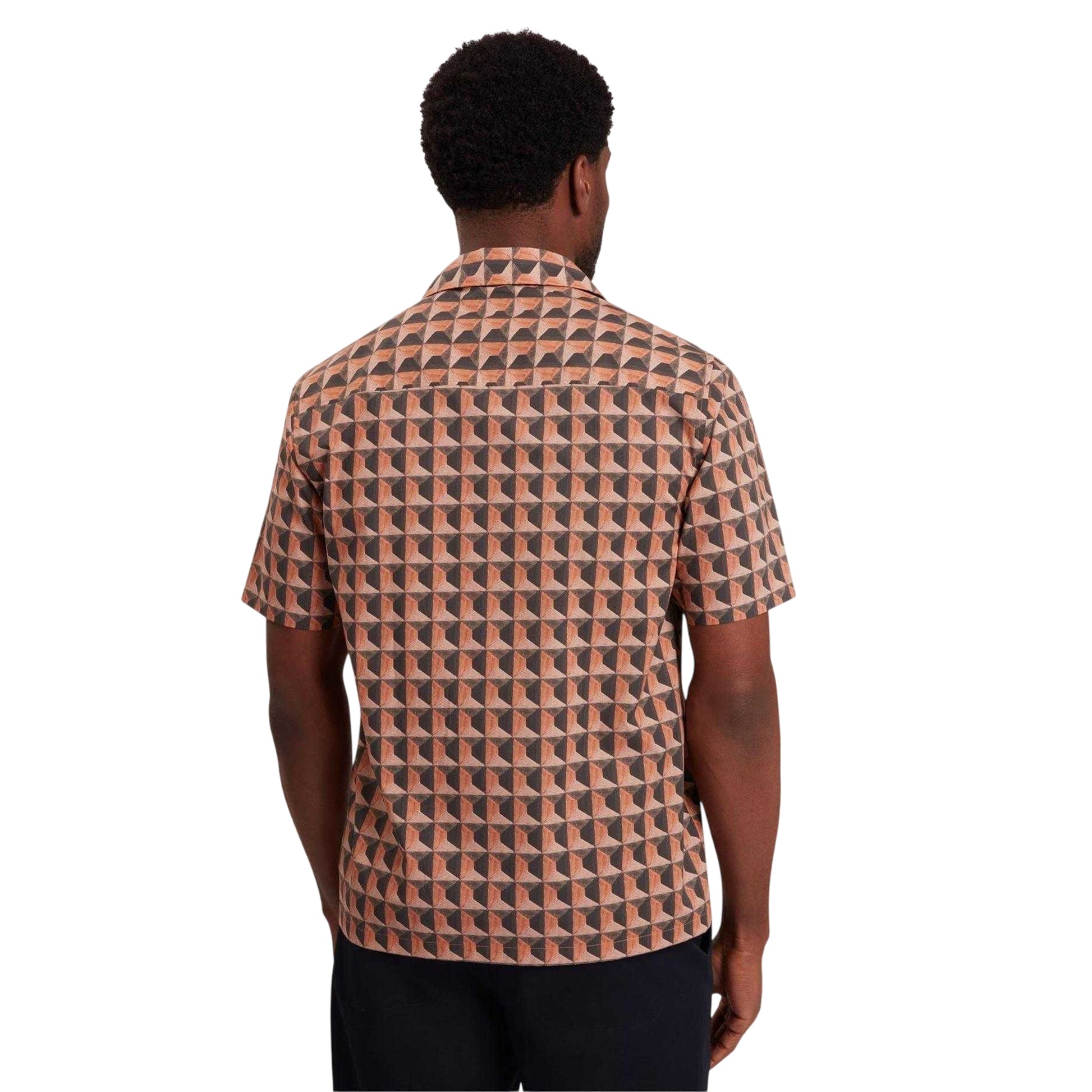 Brown Reddish - Back - Ted Baker Mens Geometric Short-Sleeved Shirt