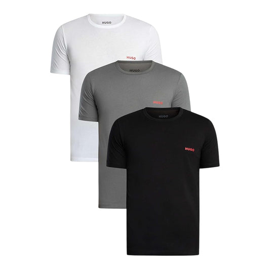 Black-Grey-White - Front - Hugo Mens Triplet Logo T-Shirt (Pack of 3)