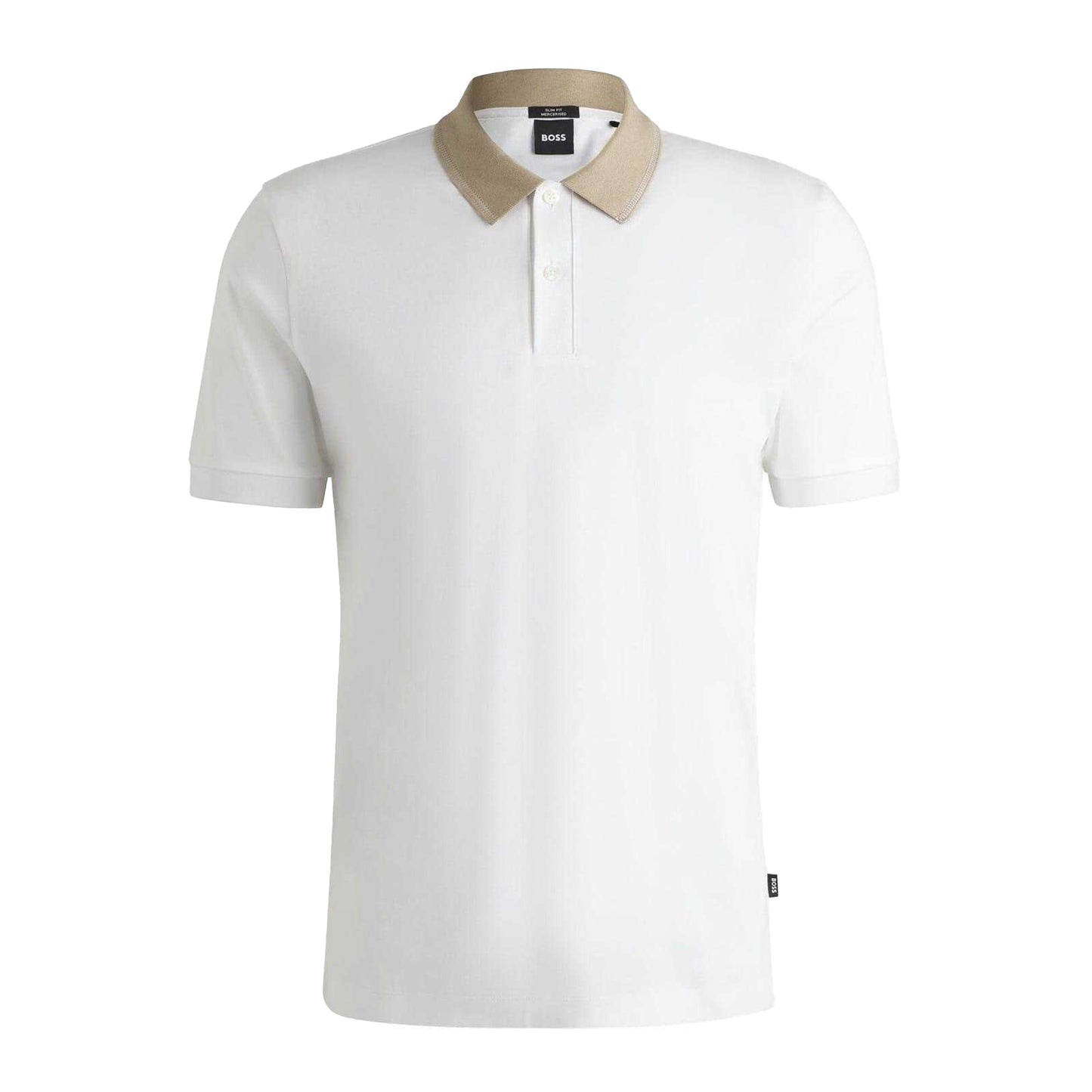Natural - Front - Boss Mens Melange Regular Polo Shirt