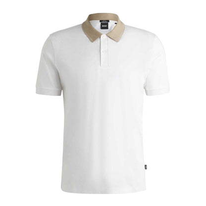 Natural - Front - Boss Mens Melange Regular Polo Shirt