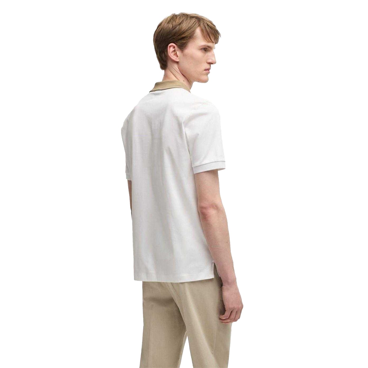 Natural - Back - Boss Mens Melange Regular Polo Shirt