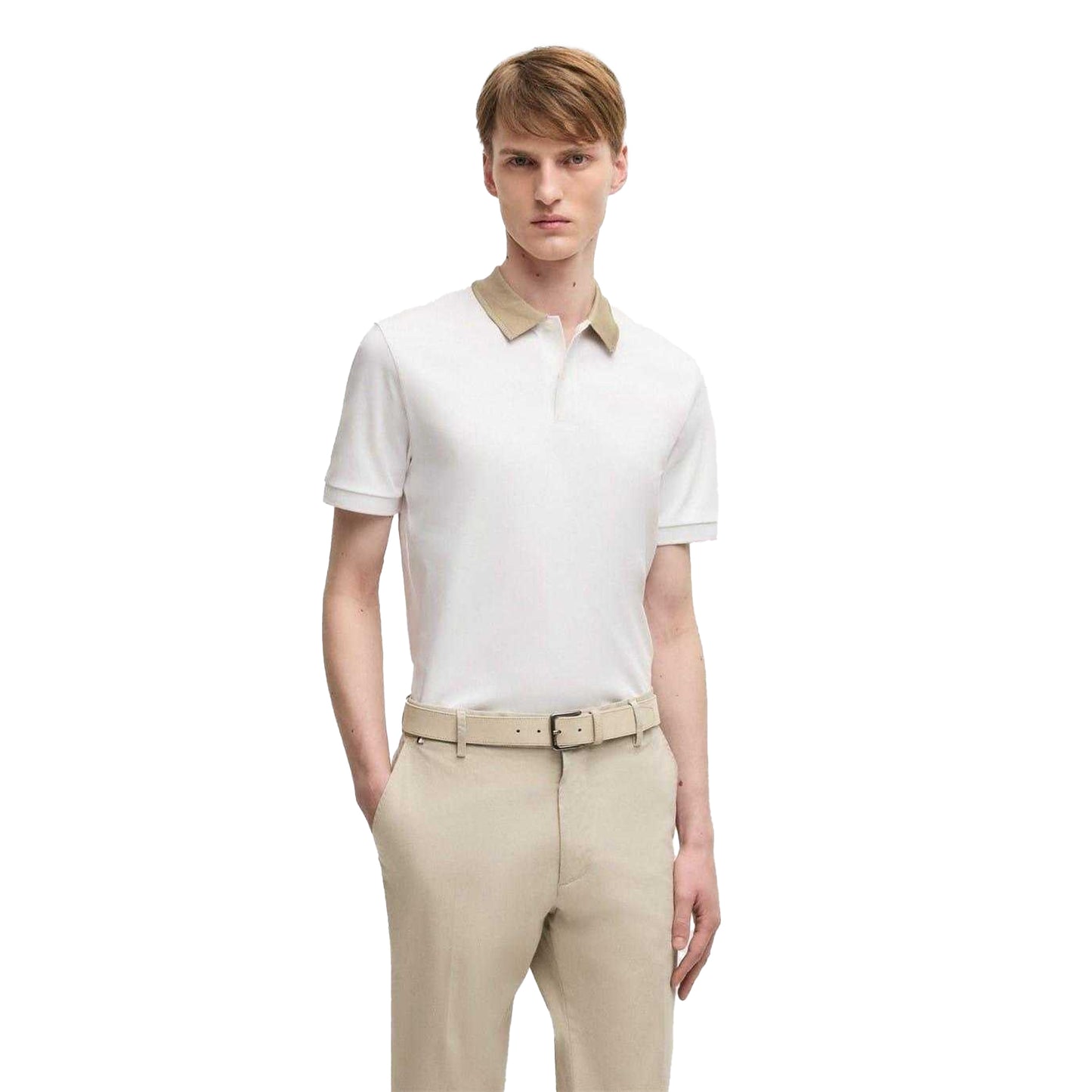 Natural - Side - Boss Mens Melange Regular Polo Shirt