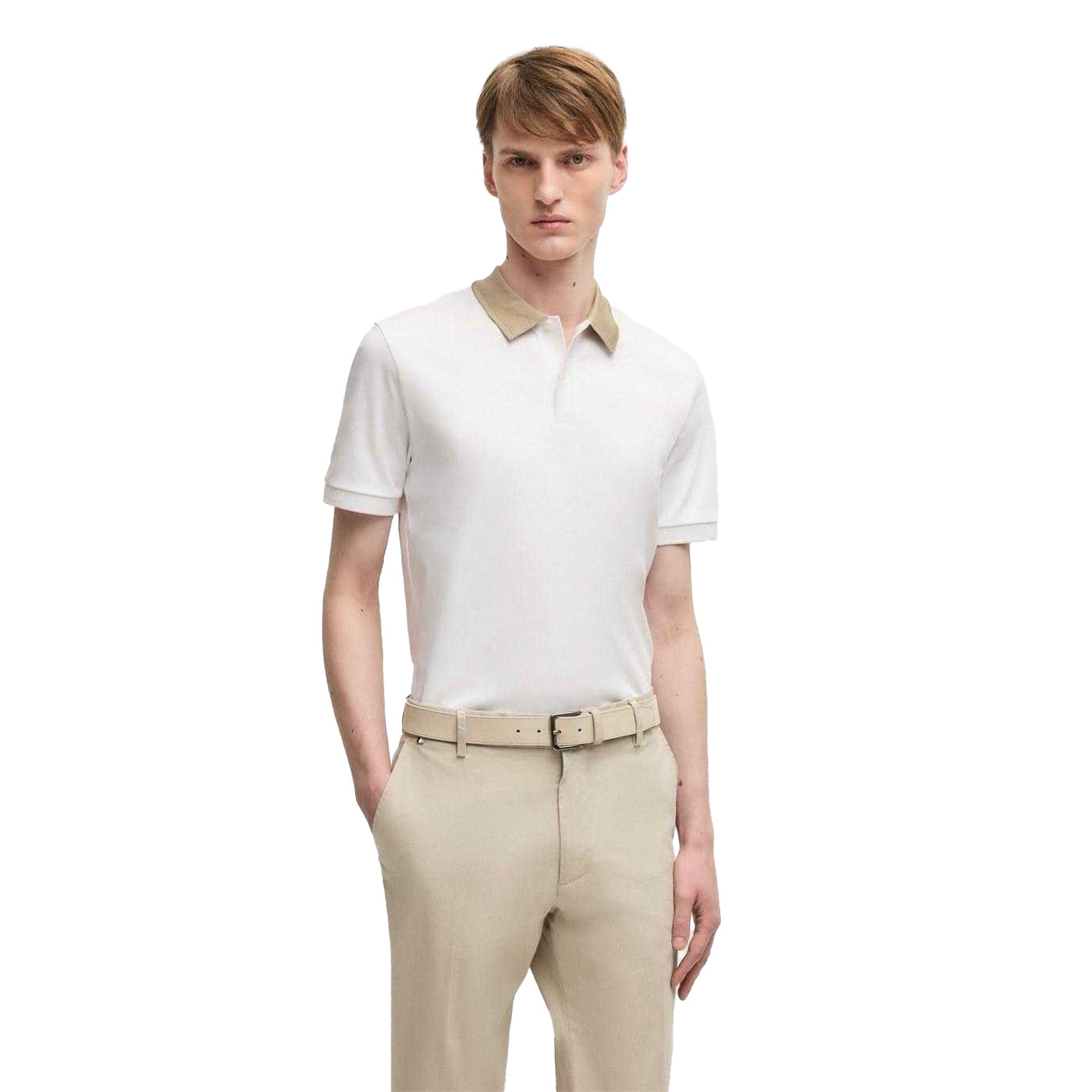 Natural - Side - Boss Mens Melange Regular Polo Shirt