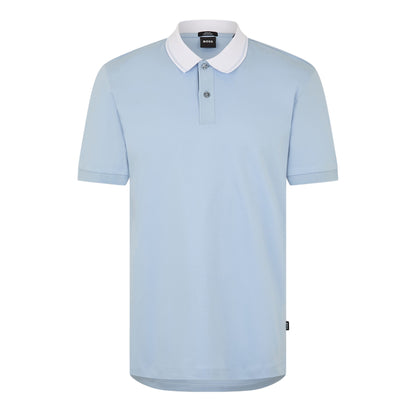Pastel Blue - Front - Boss Mens Melange Regular Polo Shirt