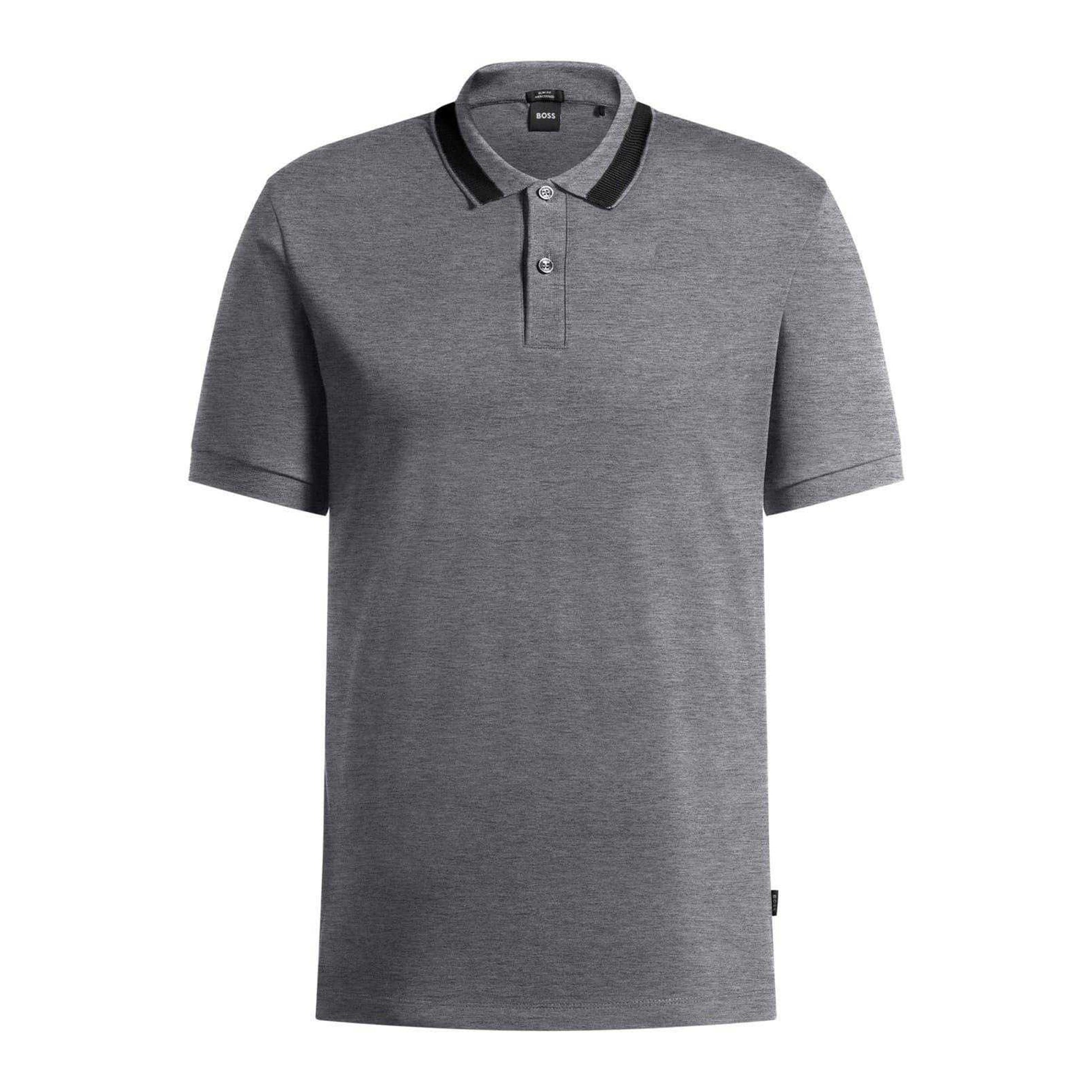 Medium Grey - Front - Boss Mens Melange Regular Polo Shirt