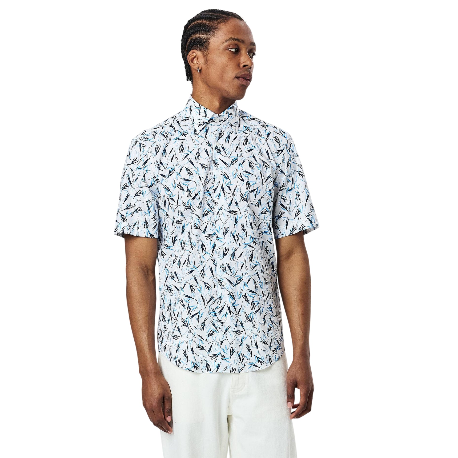 Pastel Blue - Side - Boss Mens Joe Leaf Print Short-Sleeved Shirt
