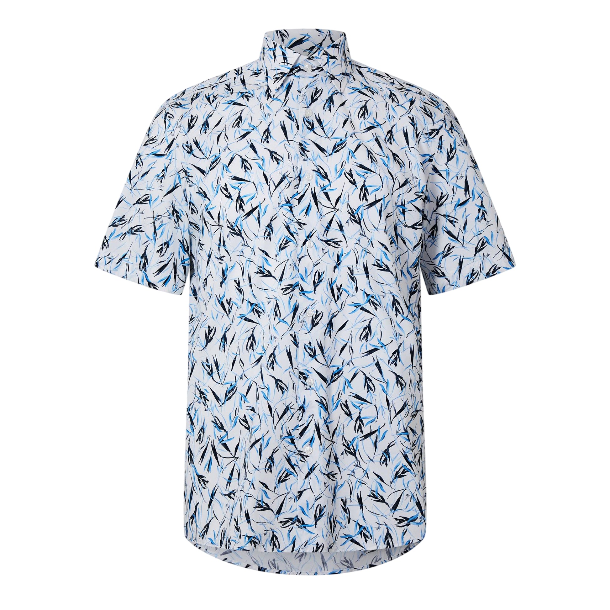 Pastel Blue - Front - Boss Mens Joe Leaf Print Short-Sleeved Shirt