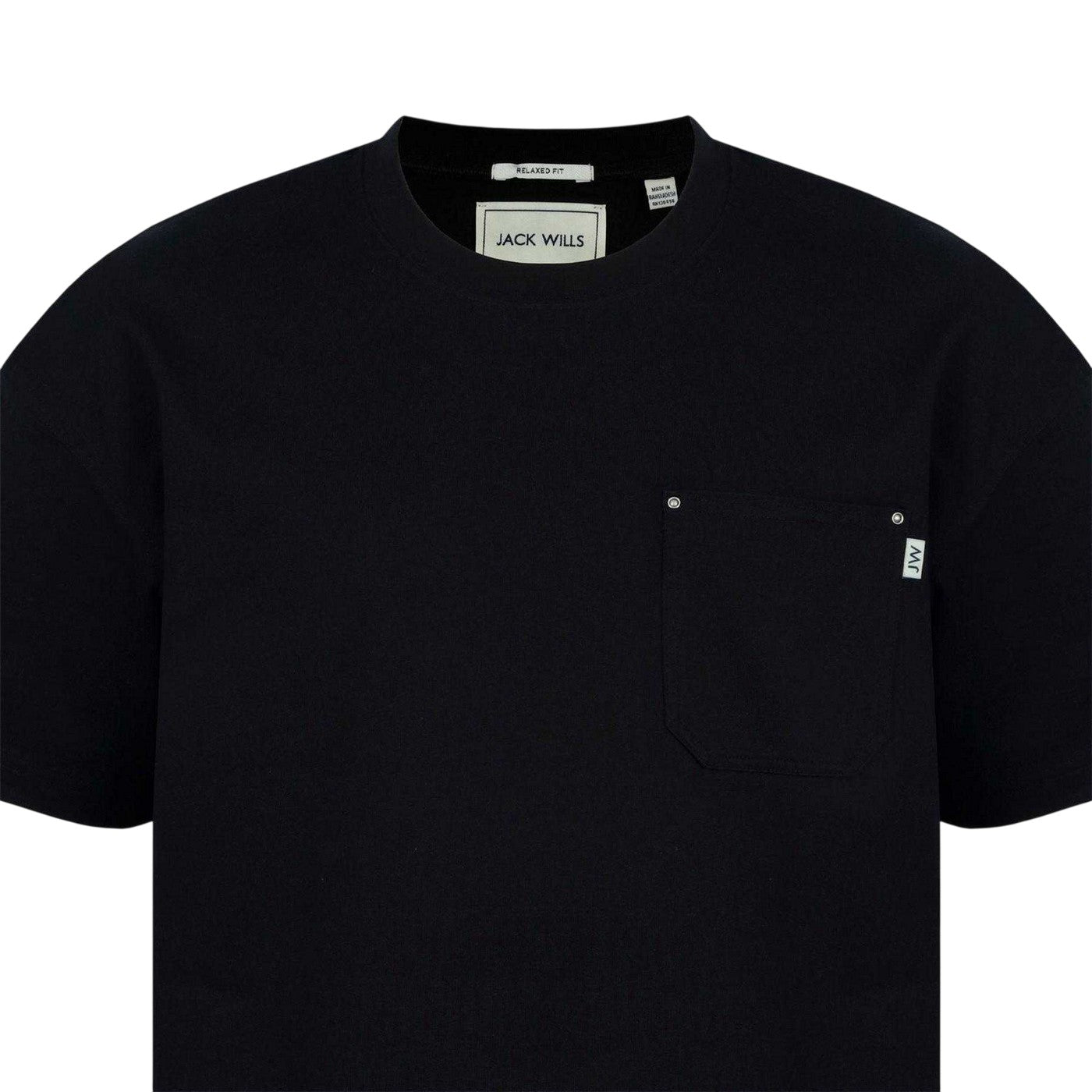 Black - Pack Shot - Jack Wills Mens Heavyweight Chest Pocket Oversized T-Shirt