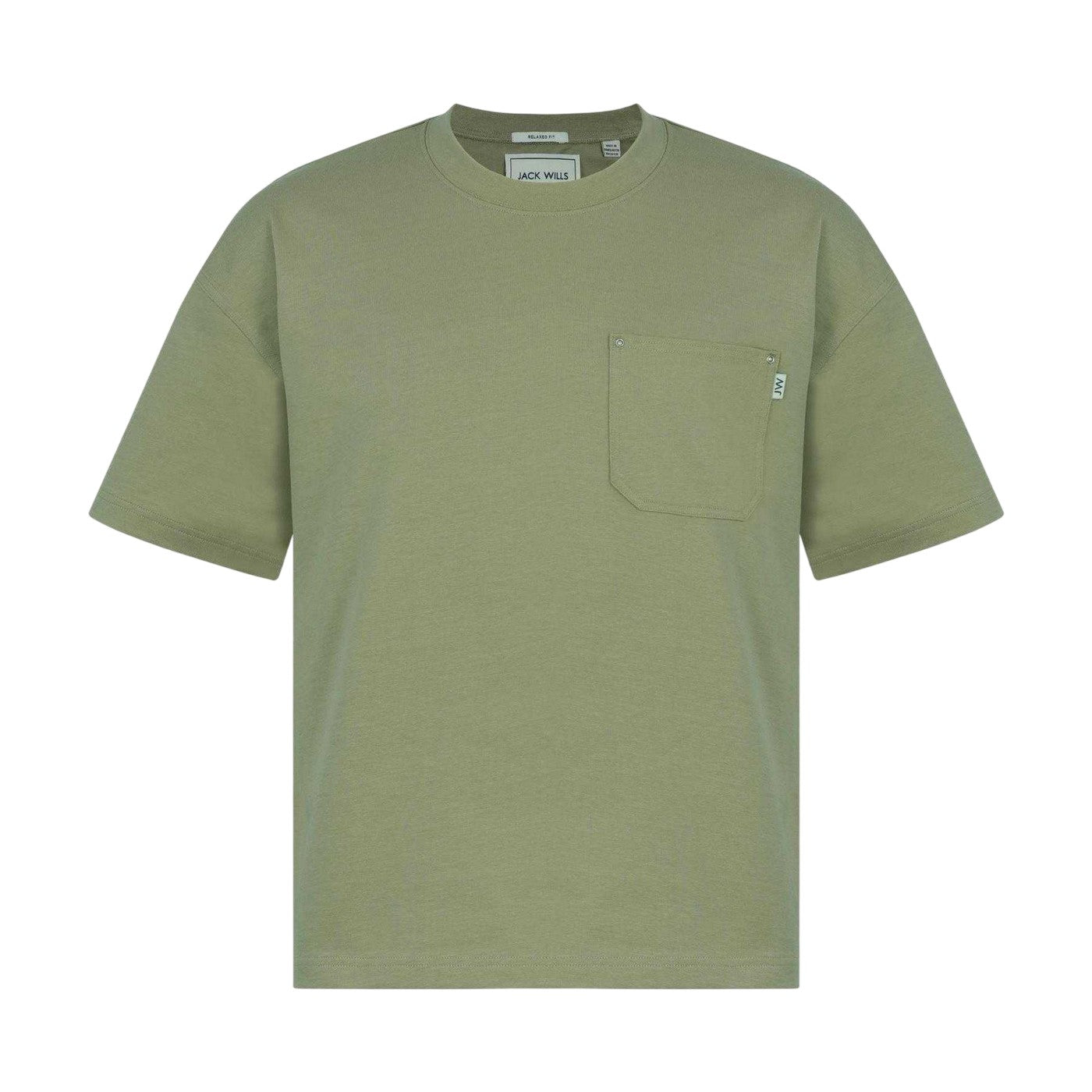 Khaki Green - Front - Jack Wills Mens Heavyweight Chest Pocket Oversized T-Shirt