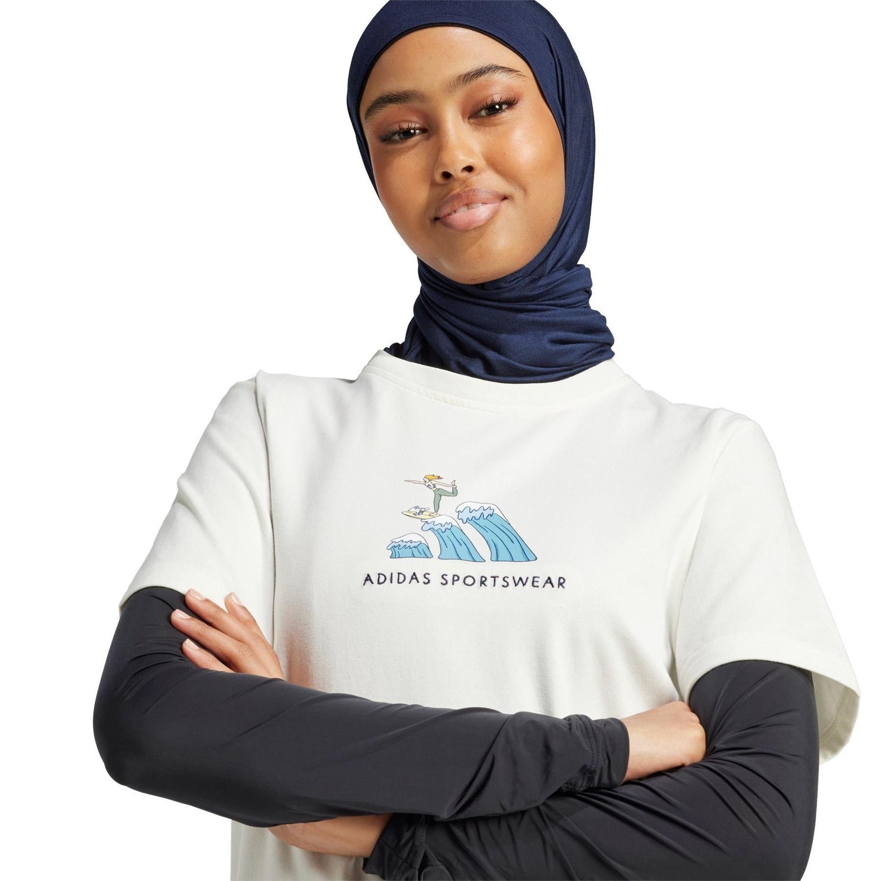 Off White - Lifestyle - Adidas Womens-Ladies Doodle Surf T-Shirt