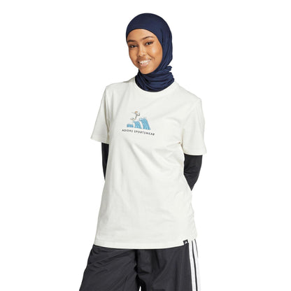 Off White - Pack Shot - Adidas Womens-Ladies Doodle Surf T-Shirt