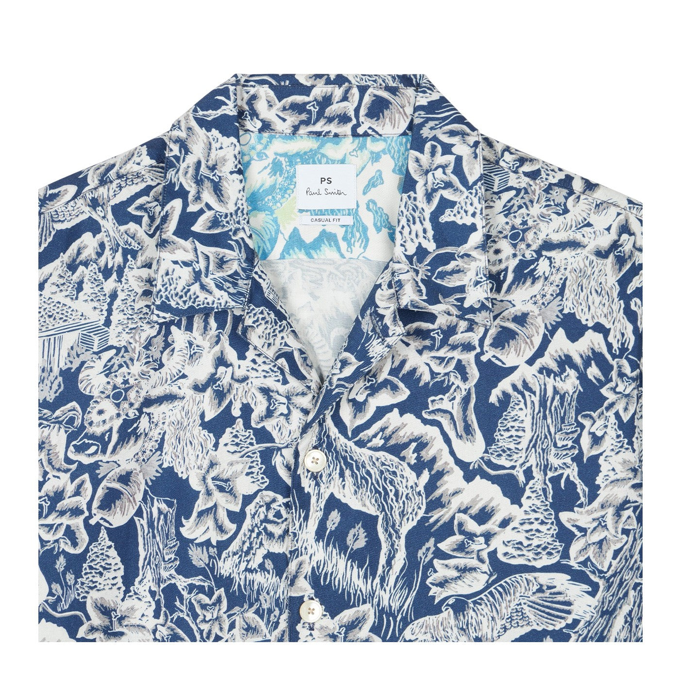 Blue - Back - Paul Smith Mens Floral Regular Short-Sleeved Shirt
