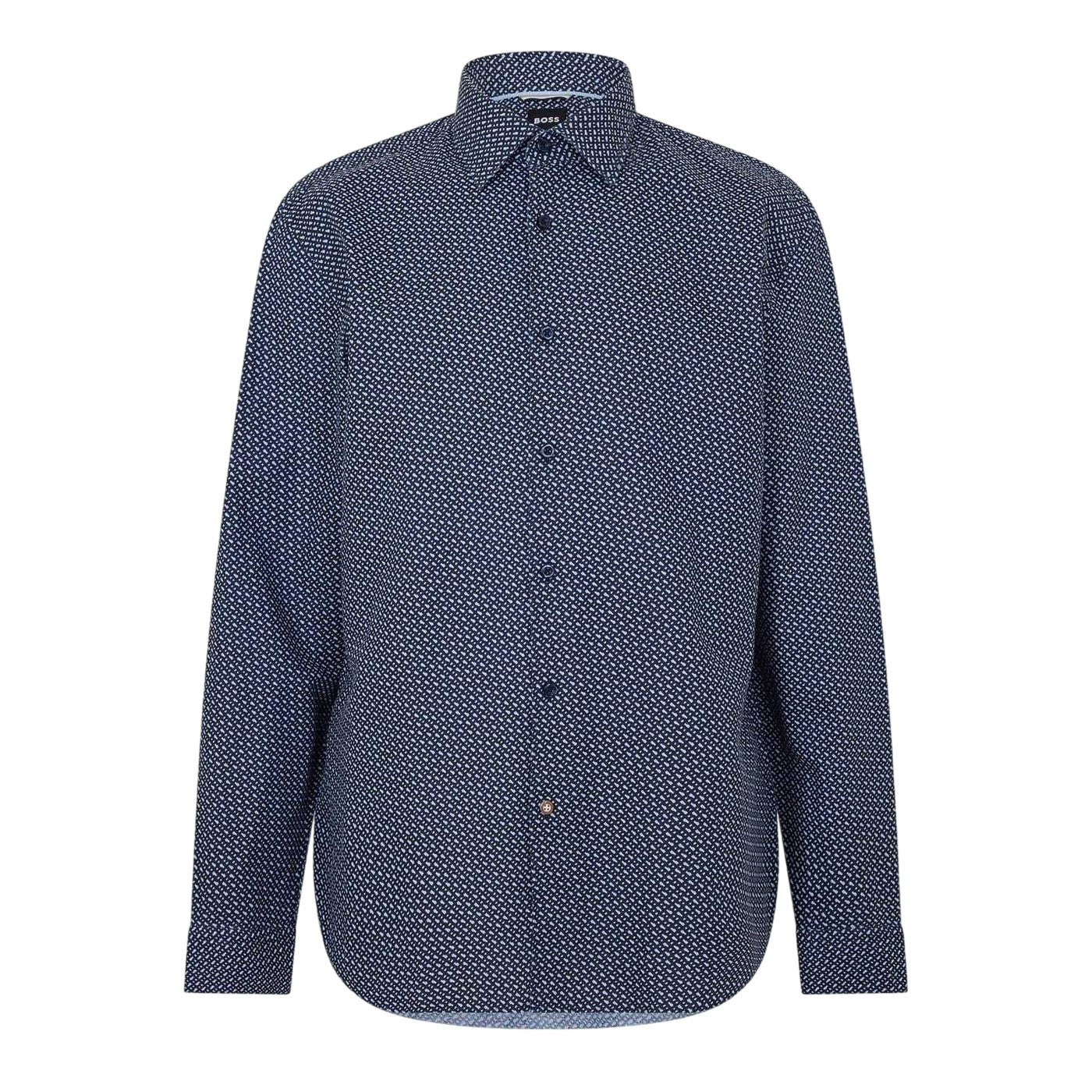Dark Blue - Front - Boss Mens Geometric Pattern Regular Shirt