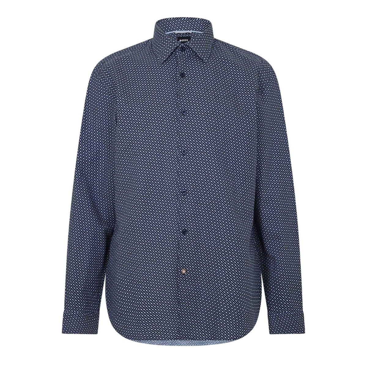 Dark Blue - Front - Boss Mens Geometric Pattern Regular Shirt