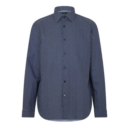 Dark Blue - Front - Boss Mens Geometric Pattern Regular Shirt