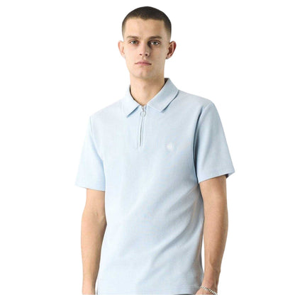 Light Blue - Front - Pretty Green Mens Islington Quarter Zip Regular Polo Shirt