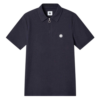 Navy - Front - Pretty Green Mens Islington Quarter Zip Regular Polo Shirt