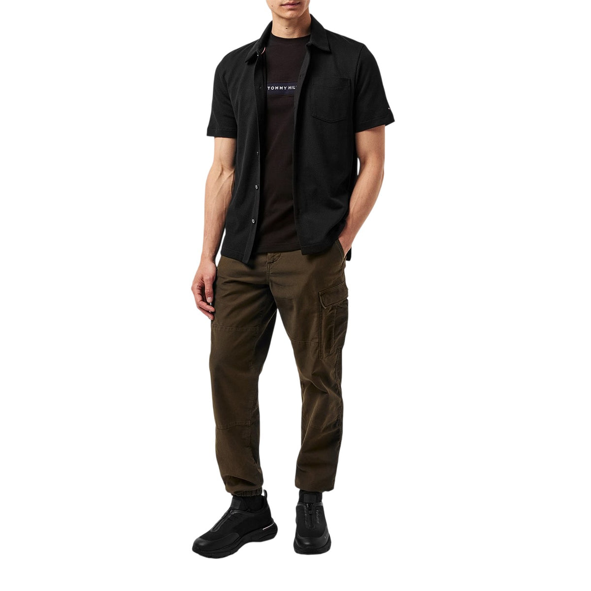 Black - Lifestyle - Tommy Hilfiger Mens Waffle Shirt