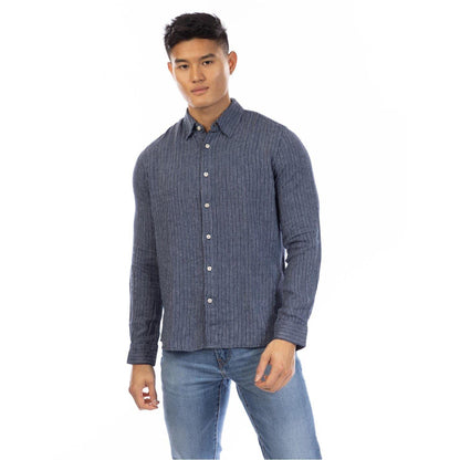 Dark Navy-White - Front - Peter Werth Mens Raymont Pinstripe Collared Shirt