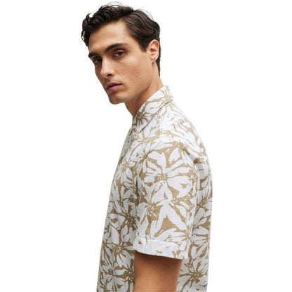 White - Side - Boss Mens Floral Short-Sleeved Shirt