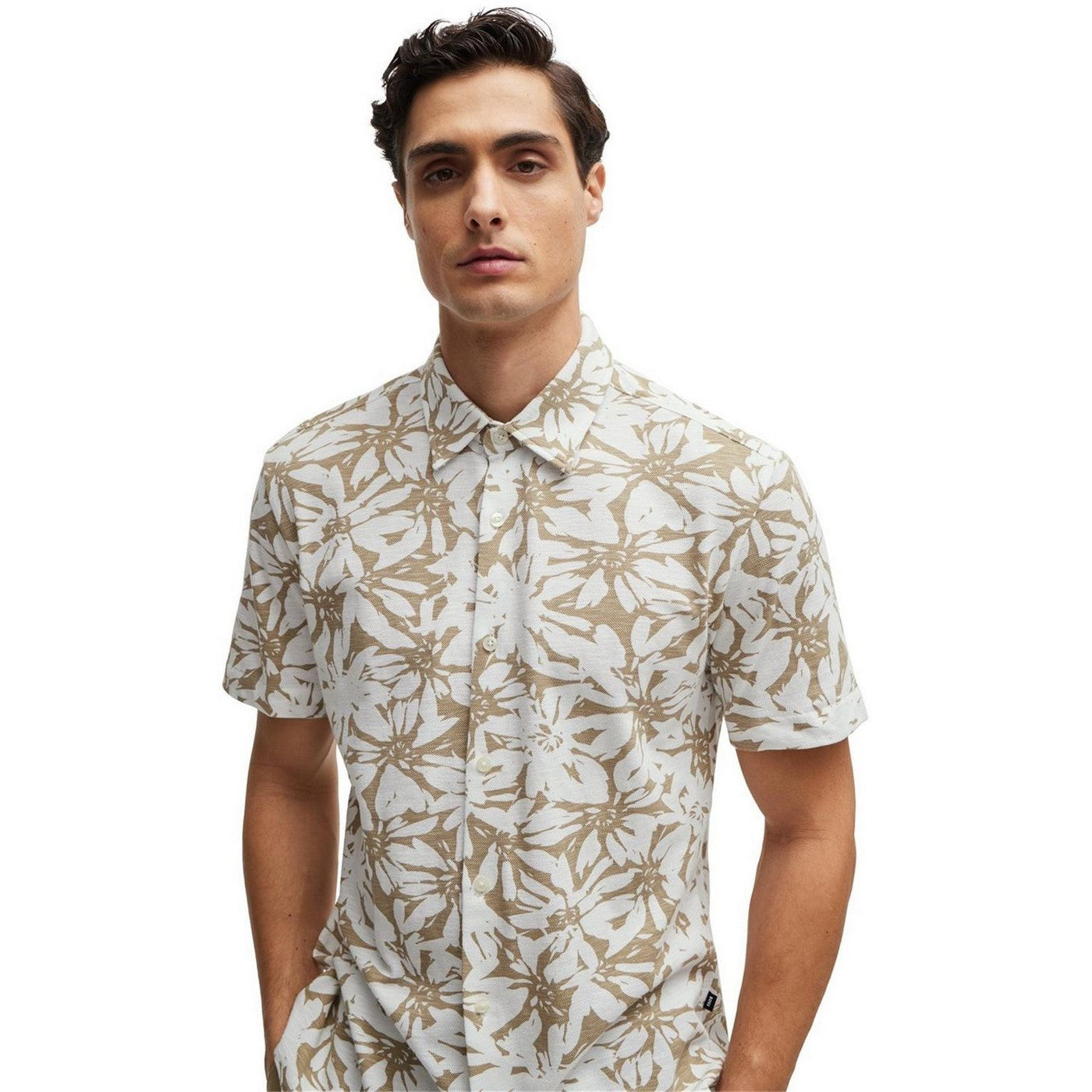 White - Lifestyle - Boss Mens Floral Short-Sleeved Shirt