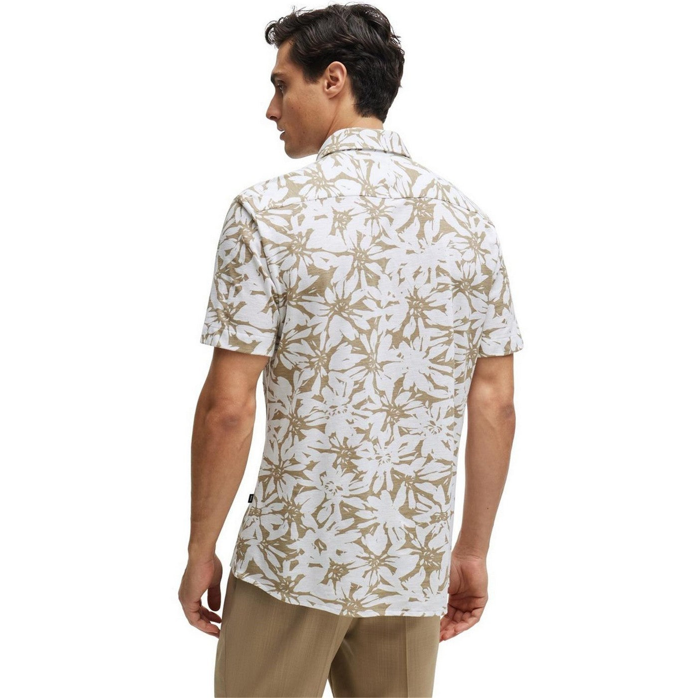 White - Pack Shot - Boss Mens Floral Short-Sleeved Shirt