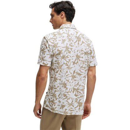 White - Pack Shot - Boss Mens Floral Short-Sleeved Shirt
