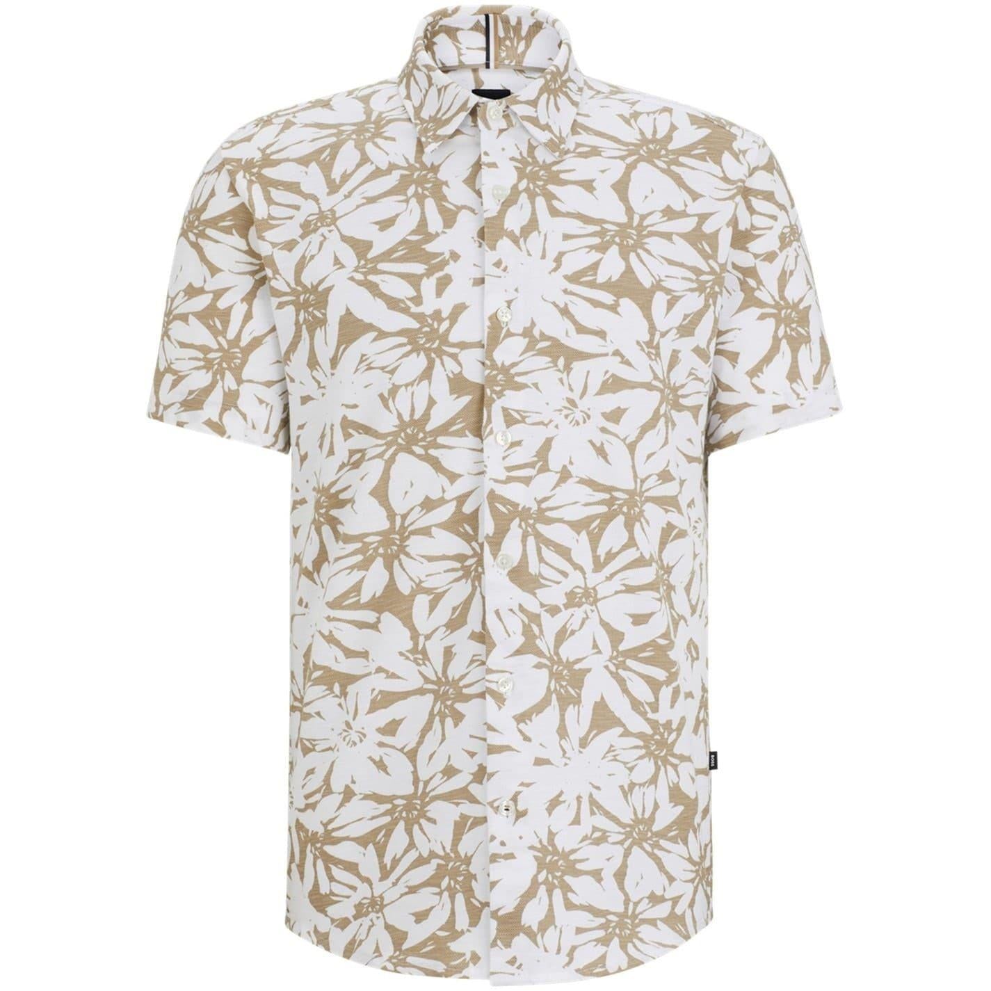 White - Front - Boss Mens Floral Short-Sleeved Shirt