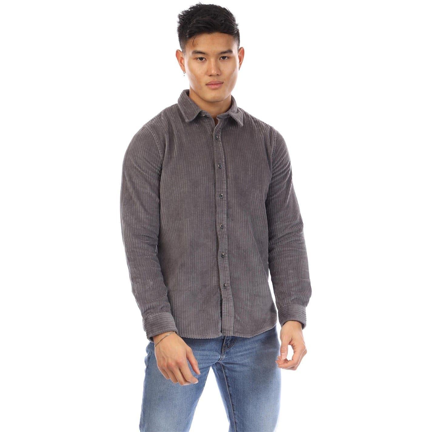 Grey - Front - Peter Werth Mens Elmore Corduroy Shirt