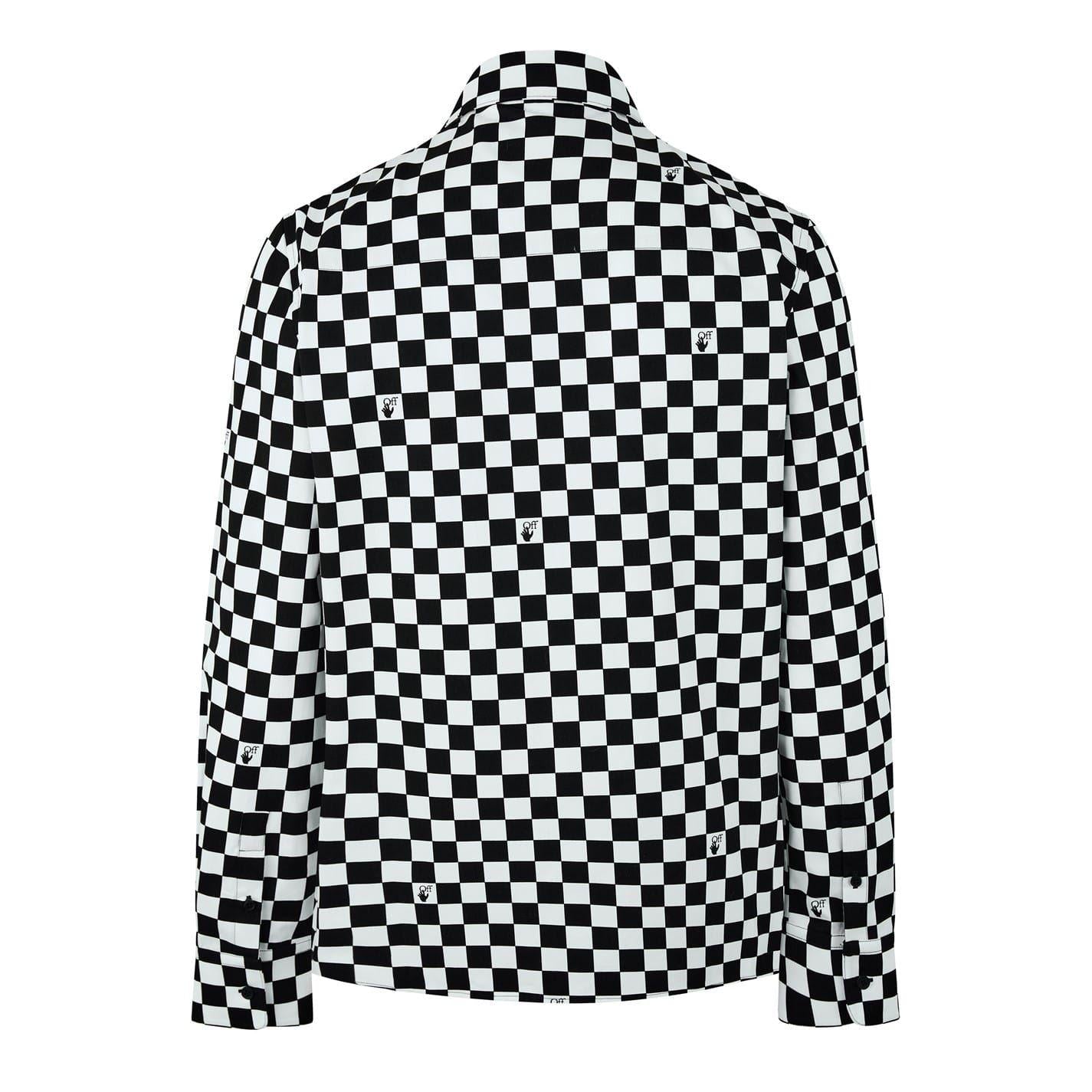 Black-White - Back - Off White Mens Checked Shirt