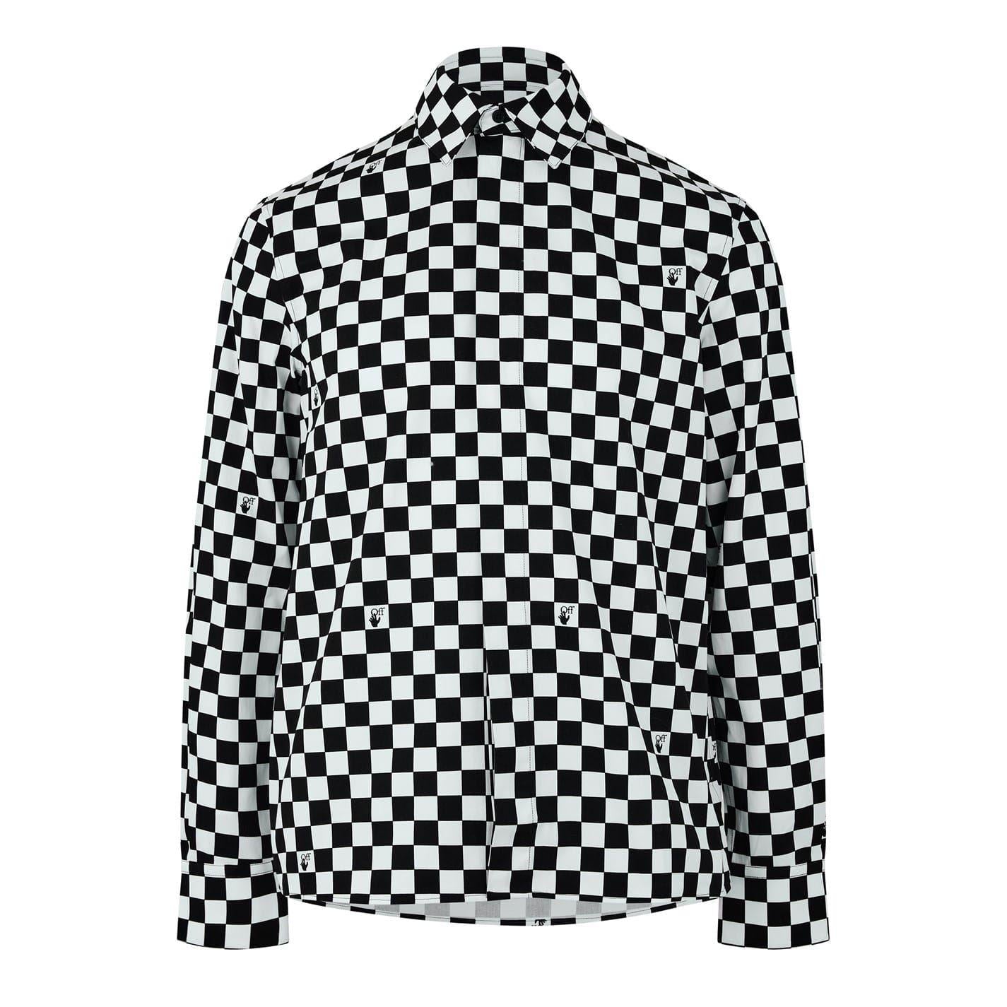 Black-White - Front - Off White Mens Checked Shirt