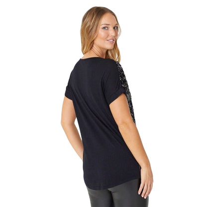 Multicoloured - Back - Be You Womens-Ladies Sequin Woven Short-Sleeved Top