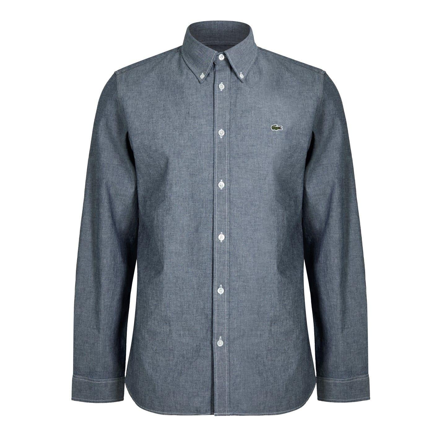 Dark Grey - Front - Lacoste Mens Denim Long-Sleeved Shirt