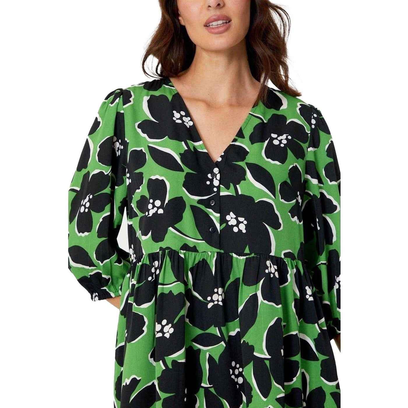 Green - Lifestyle - Be You Womens-Ladies Floral Polyester V Neck Relaxed Fit 3-4 Sleeve Tunic Top