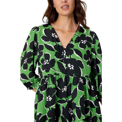 Green - Lifestyle - Be You Womens-Ladies Floral Polyester V Neck Relaxed Fit 3-4 Sleeve Tunic Top