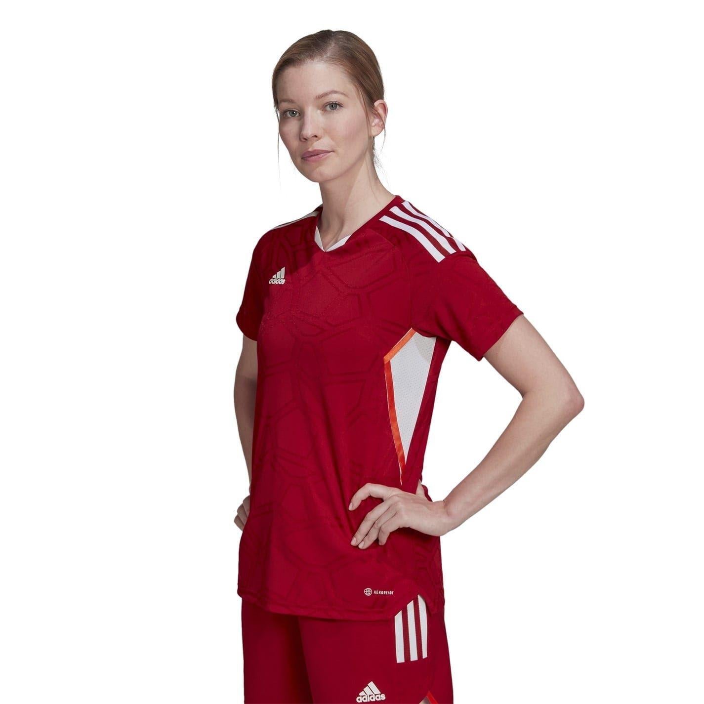 Team Power Red-White - Side - Adidas Womens-Ladies Geometric Pattern Regular T-Shirt